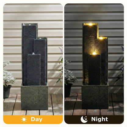 39inch H Outdoor Water Fountain Modern Cascading Freestanding Fountain With LED Lights For Garden Patio Porch Lawn Decor - view 6