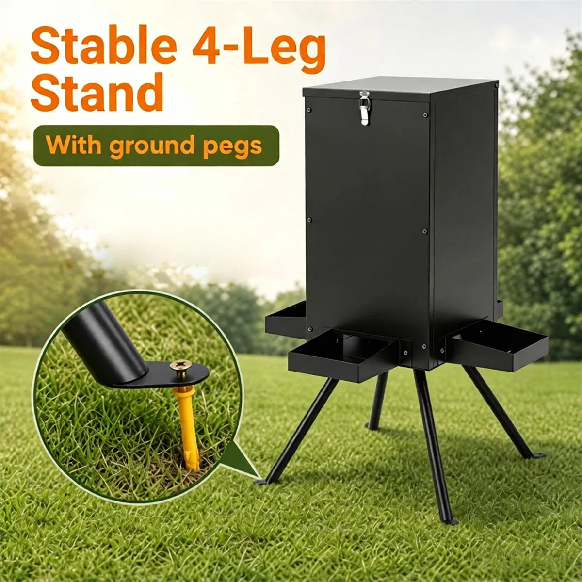 14 Gallon Gravity Deer Feeder 50-90 LBS Capacity Galvanized Coated Steel Wildlife Game Feeder with 4 Feeding Trays - view 9