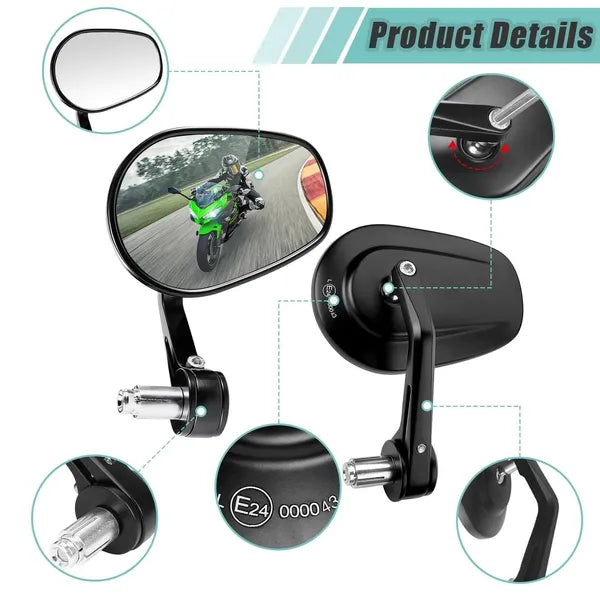 Motorcycle Handlebar End Mirror, Mirror, Rearview Mirror, CNC E-checked, 7/8", Black - view 4