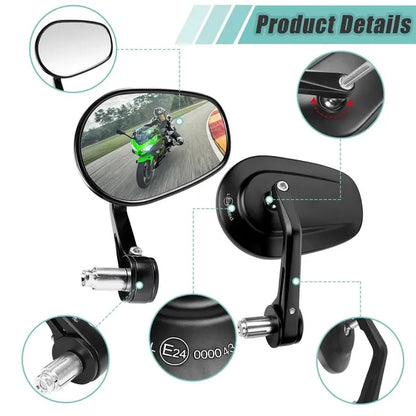 Motorcycle Handlebar End Mirror, Mirror, Rearview Mirror, CNC E-checked, 7/8", Black - view 4