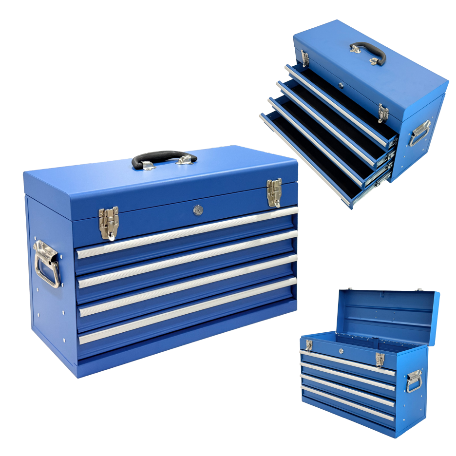 Heavy Duty Metal Tool Box, 21-inch, Portable Metal Tool Box With 4 Drawers, Small Tool Chest With EVA Liners