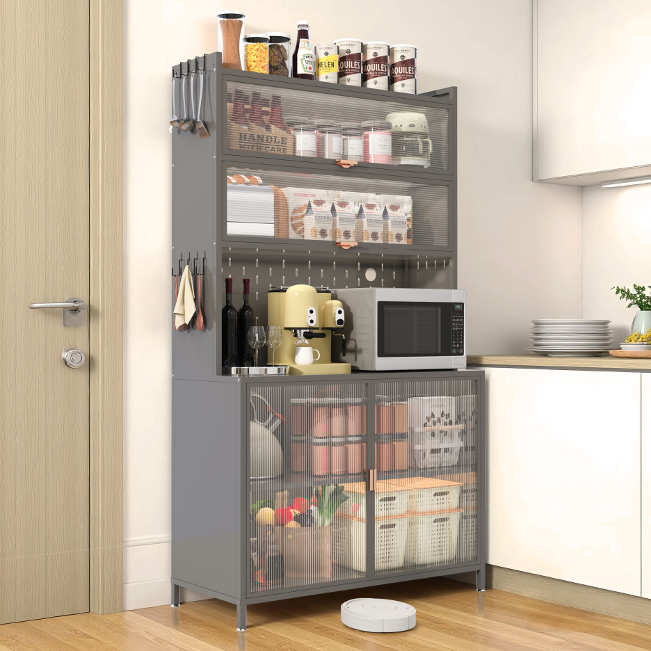 73'' Tall Kitchen Pantry Cabinet, 6 Level Flip Door With Pegboard Spacious - view 5