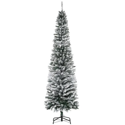 7.5ft Flocked Christmas Tree, Pencil Christmas Tree With Realistic Branch Tips, Folding Metal Stand, Green - view 4