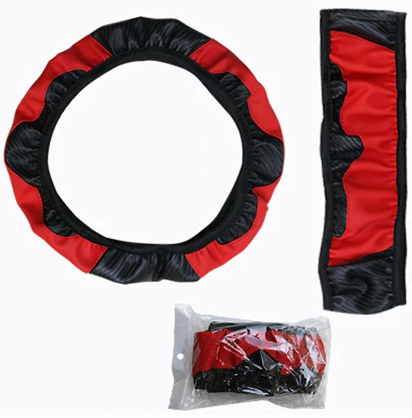 Car Steering Wheel Cover Red Black Leather Anti-slip For Carbon Fiber - view 3