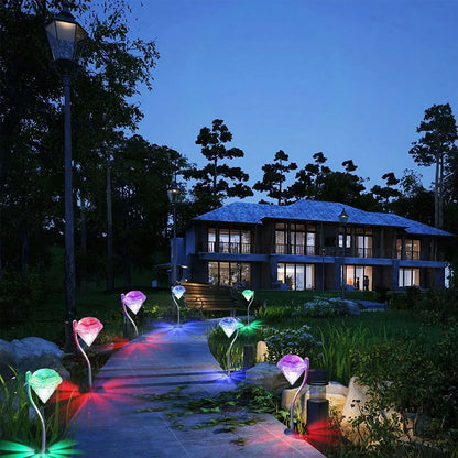 4Pcs Solar Garden Light Outdoor Diamond LED Light 7-Color Changing IP65 Waterproof Pathway Stake Decorative Lamp