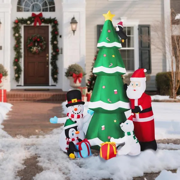 7.5FT Lighted Christmas Inflatable Decoration, Inflatable Christmas Tree With Santa And Snowman - view 6