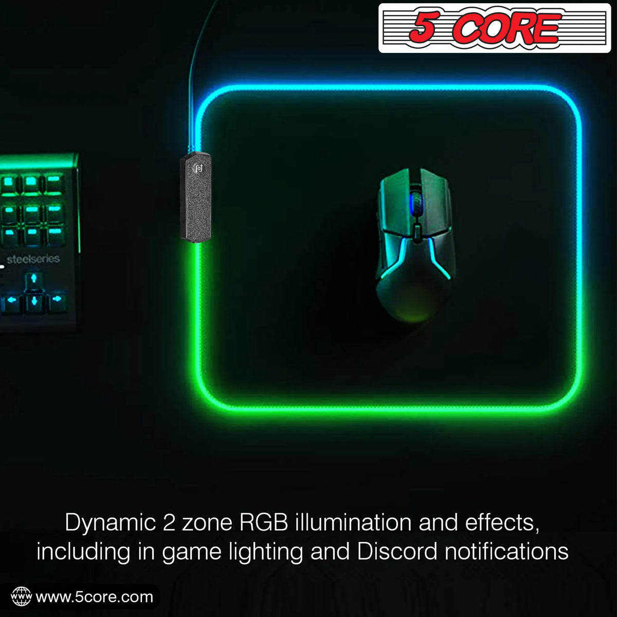 5Core Gaming Mouse Pad RGB 12 Light Modes 2 Zone Desk Mouse Mat w Rubber Base - view 3