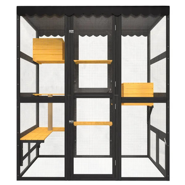 Cat Catio Outdoor Cat Enclosure For Multiple Indoor Outdoor Cats, Large Wooden Walk-in Cat House With Window Connection - view 5