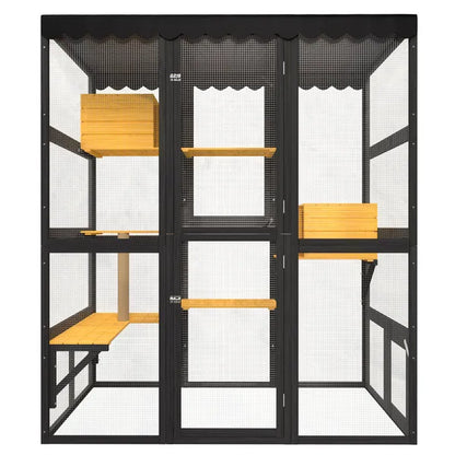 Cat Catio Outdoor Cat Enclosure For Multiple Indoor Outdoor Cats, Large Wooden Walk-in Cat House With Window Connection - view 5