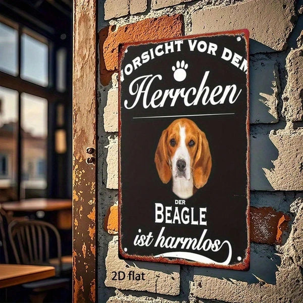 Vintage German Beagle Warning 2D Flat Metal Sign" 8x12 Inch Retro Iron Wall Art Beware - view 4