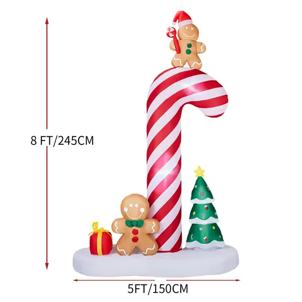 8.2FT Lighted Christmas Inflatable Decoration, Inflatable Giant Candy Cane With Gingerbread Men - view 6