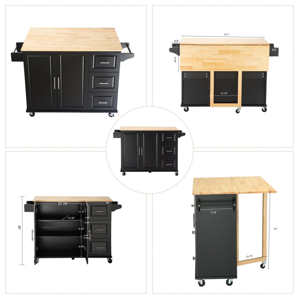 Kitchen Island & Kitchen Cart, Mobile Kitchen Island, Rubber Wood Top - view 5