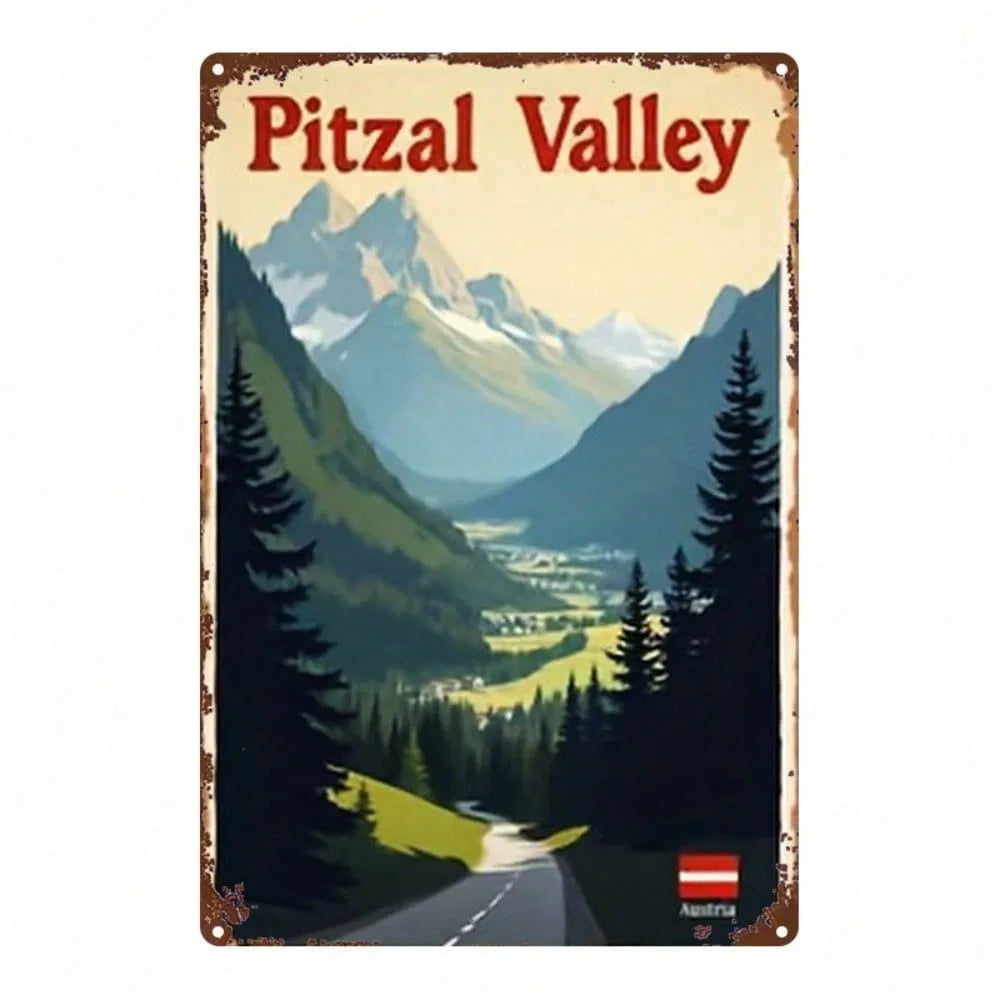 1pc 2D Flat Metal Sign Austrian Pitz Valley Scenic Painting Square Iron Wall Art 8x12 Inch For Home Bar Garage Club - view 6