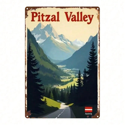 1pc 2D Flat Metal Sign Austrian Pitz Valley Scenic Painting Square Iron Wall Art 8x12 Inch For Home Bar Garage Club - view 6