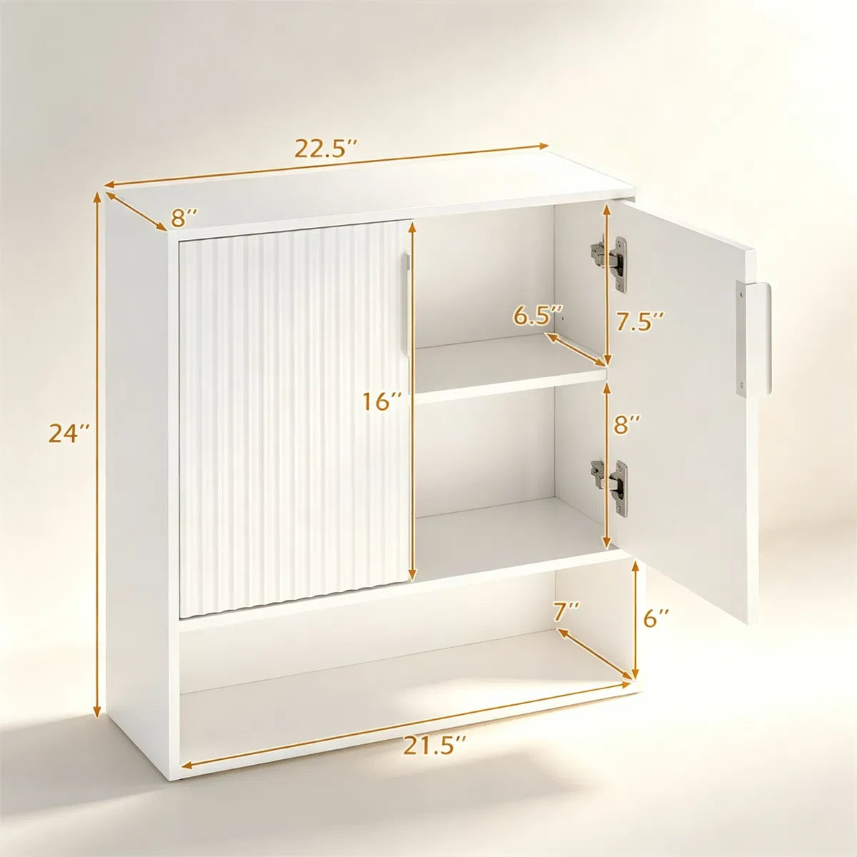 Wall Mounted Bathroom Cabinet, Modern Fluted Panel Storage Cabinet with Adjustable Shelf - view 4