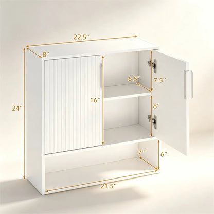 Wall Mounted Bathroom Cabinet, Modern Fluted Panel Storage Cabinet with Adjustable Shelf - view 4