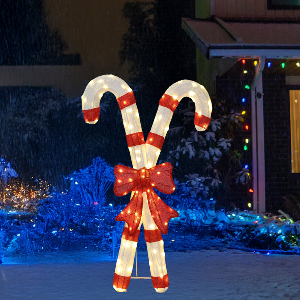 Lighted Candy Cane And Red Bowknot Christmas Decorations, Pre-lit 2D Holiday Decor With 100 Warm White LED Lights - view 7