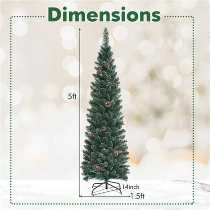 5FT Green Artificial Christmas Tree - 214 Lush Tips, 25 Realistic Pine Cones, Foldable Metal Stand - view 7