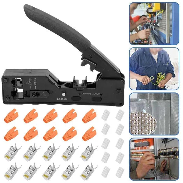 RJ45 Crimping Tool Wire Stripping Cutting Vertical Crimping Network Cable Pliers With Through-hole Cat7 Cat6 Cat5 8P6P - view 4