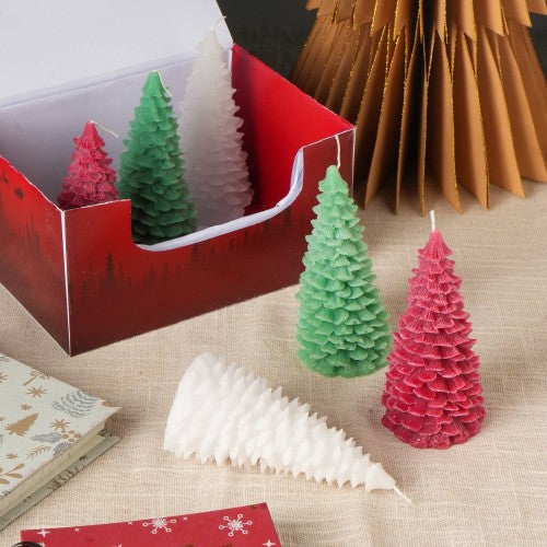 Holiday Luster Candle Box Green, Red & White - 6 Pcs