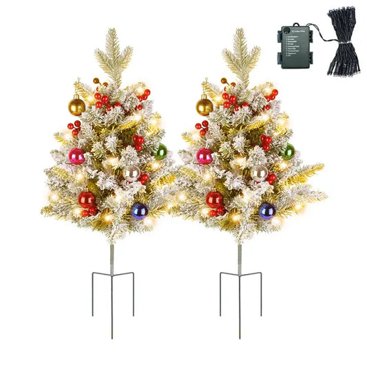 2Pcs Battery Powered Lighted Christmas Tree Urn Filler With Light Artificial Xmas Trees Light With Berries Balls LED - view 2