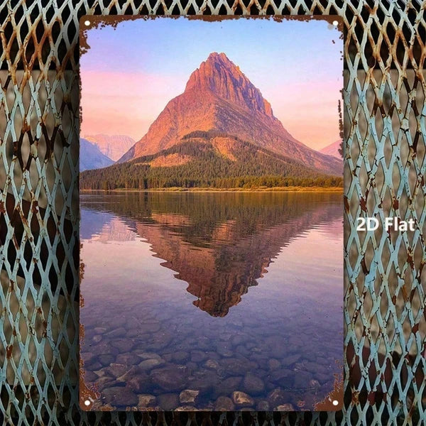 Mountain Lake Reflection Metal Sign, 8x12 Inch Decorative Wall Art, Durable Metal Plaque Painting For Bedroom Kitchen - view 4
