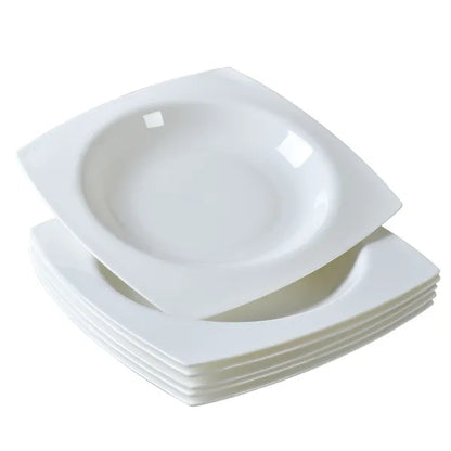 Salad Kitchen Plate Set For 6,Square Plate Sets For Elegant Dining,Microwave Safe White Plates Ceramic Tableware Set - view 3