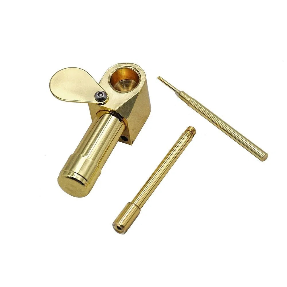 Brass Tobacco Smoking Pipe w / Stash Storage Cylinder Chamber Metal w / Lid Bowl - view 7
