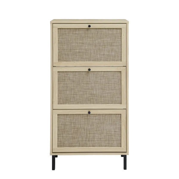 Rattan 3 Door Shoe Rack, Freestanding Modern Shoe Storage Cabinet, For Entryway - view 4