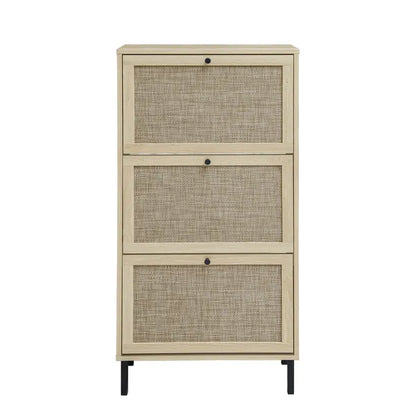 Rattan 3 Door Shoe Rack, Freestanding Modern Shoe Storage Cabinet, For Entryway - view 4