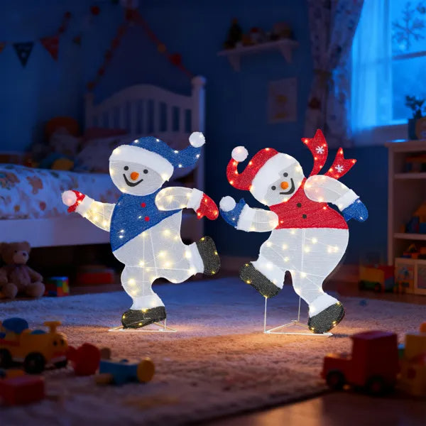 Set Of 2 Lighted Running Snowman Christmas Decorations, Pre-lit 2D Holiday Decor With 120 Warm White LED Lights - view 8