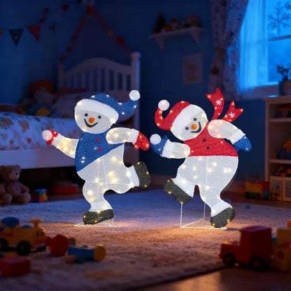 Set Of 2 Lighted Running Snowman Christmas Decorations, Pre-lit 2D Holiday Decor With 120 Warm White LED Lights - view 8