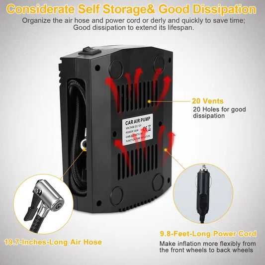 Tire Inflator 12V DC 100W 150PSI Digital Tire Pump W/LCD Display Electric Air Compressor Pump 20L/Min Air Flow - view 2