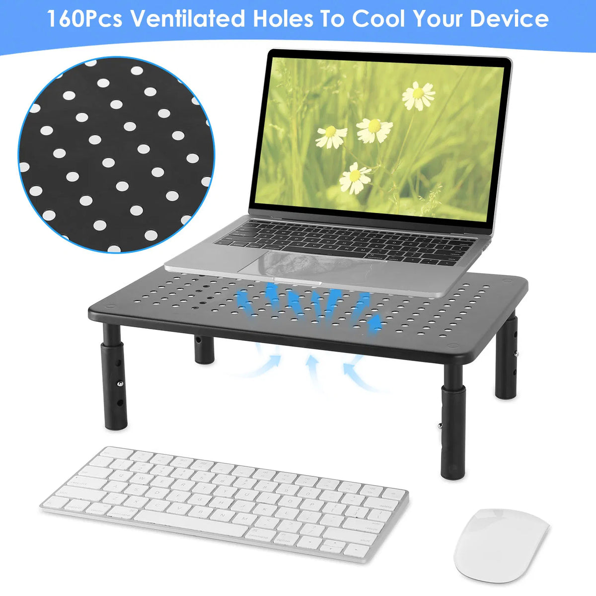Adjustable Monitor Riser Stand, 3Level Height Adjustable Metal Monitor Stand with Ventilated Mesh Platform - view 6