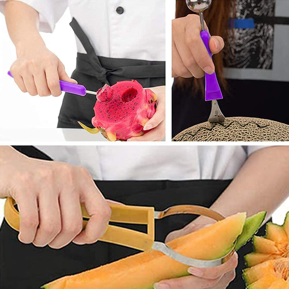 3-in-1 Fruit Digger Fruit Carving Knife Set Cutter Fruit Platter Separator Kitchen Gadgets Watermelon Ice Cream Baller - view 4