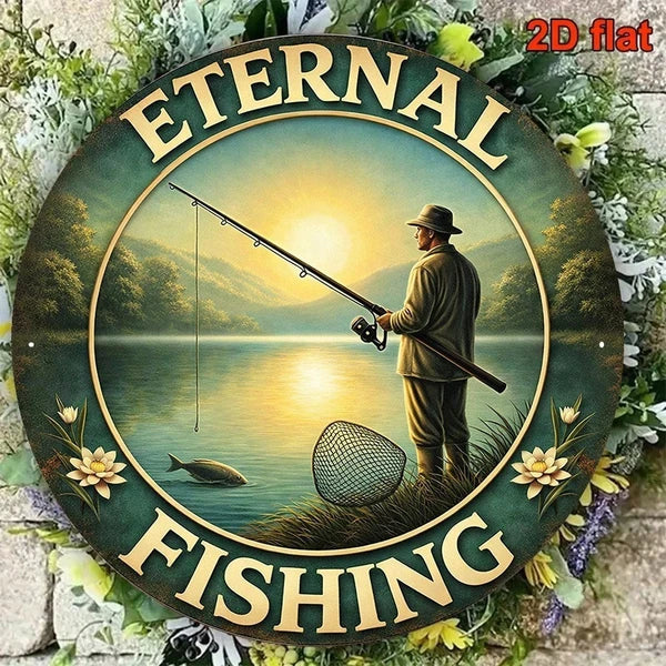 1pc Retro Fishing 2D Flat Round Sign 8x8in, "in, Fishing Enthusiast" Gift Decorative - view 2