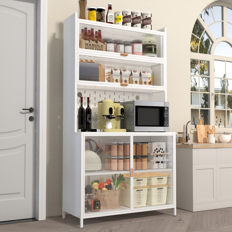 73'' Tall Kitchen Pantry Cabinet, 6 Level Flip Door With Pegboard Metal Pantry Storage Cabinet