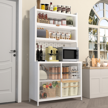 73'' Tall Kitchen Pantry Cabinet, 6 Level Flip Door With Pegboard Metal Pantry Storage Cabinet