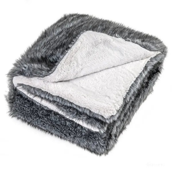 Gray 740GSM Faux Wolf Fur Throw Blanket 60 X80 Double-Sided Soft Fleece Lined Blanket - view 3
