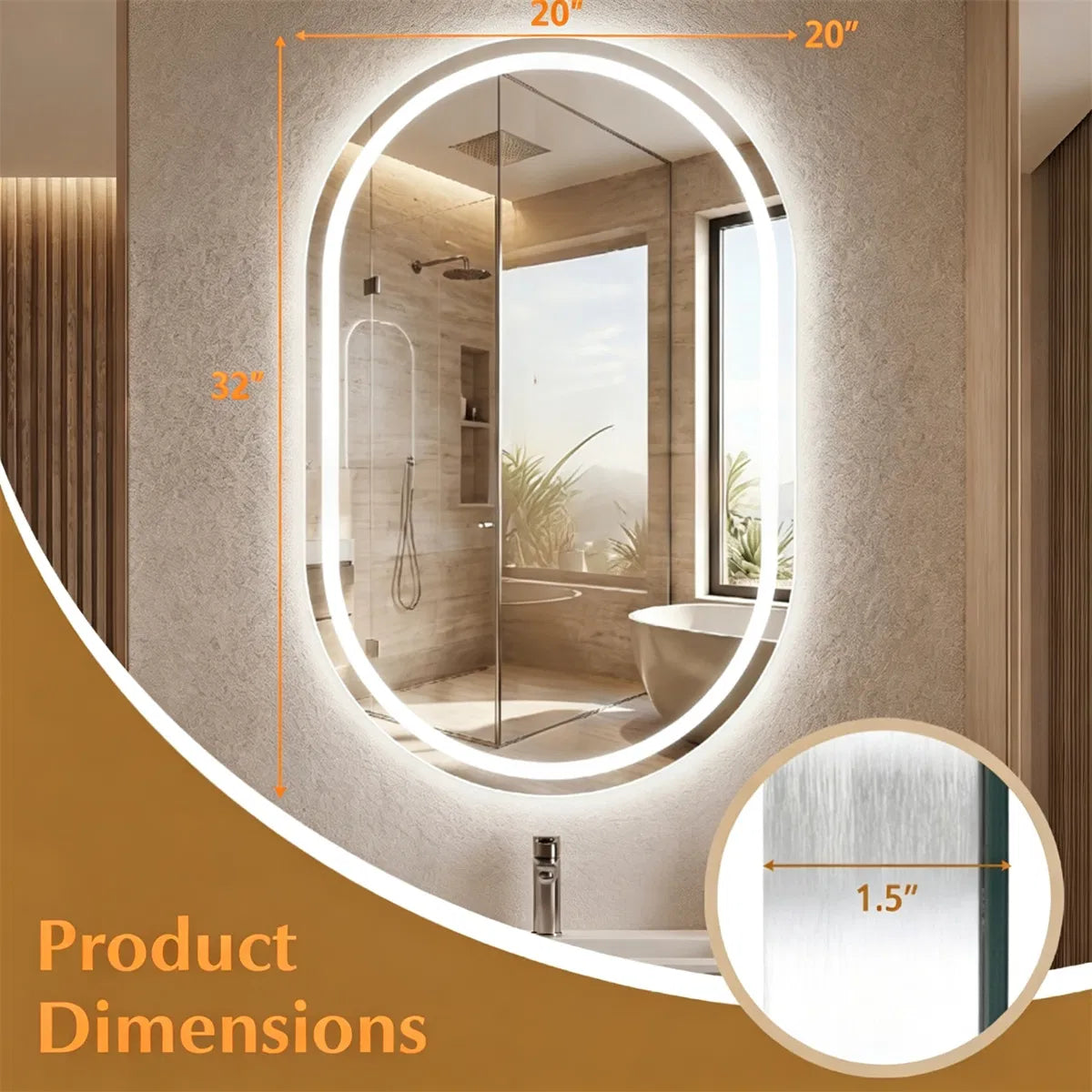 32x20" Oval LED Backlit Bathroom Mirror, 3 Color Temperatures Stepless Dimmable Vanity Mirror - view 4
