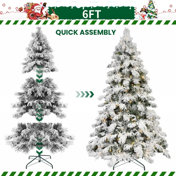 Artificial 6ft Flock LED-lit Christmas Tree With 594PE/PVC Mixed Branch Tips - view 3