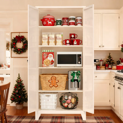 71'' 2 Shapely Door Cabinet With Lock, Metal Storage Cabinet With Doors And Adjustable Shelves, For Kitchen, Bedroom