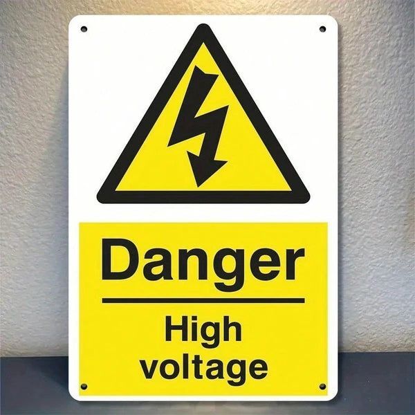 1pc 2D Flat High Voltage Warning Metal Iron Sign, Vintage Industrial Square Safety Notice Plaque For Garage Shop Room - view 4