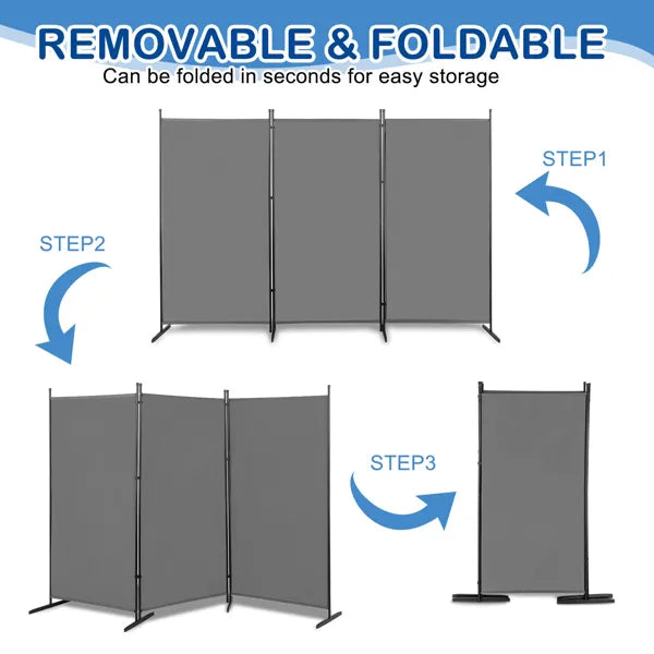 6FT Trifold 160g Polyester Cloth Plastic Foot Carbon Steel Frame Foldable Screen Gray - view 9