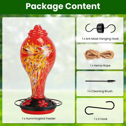 Glass Hummingbird Feeder 33OZ Hand Blown Hummingbird Feeder With 5 Flower Feeding Port Perch Ant Moat Hanging Hook S - view 3