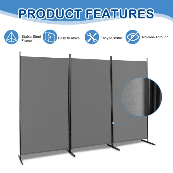 6FT Trifold 160g Polyester Cloth Plastic Foot Carbon Steel Frame Foldable Screen Gray - view 4