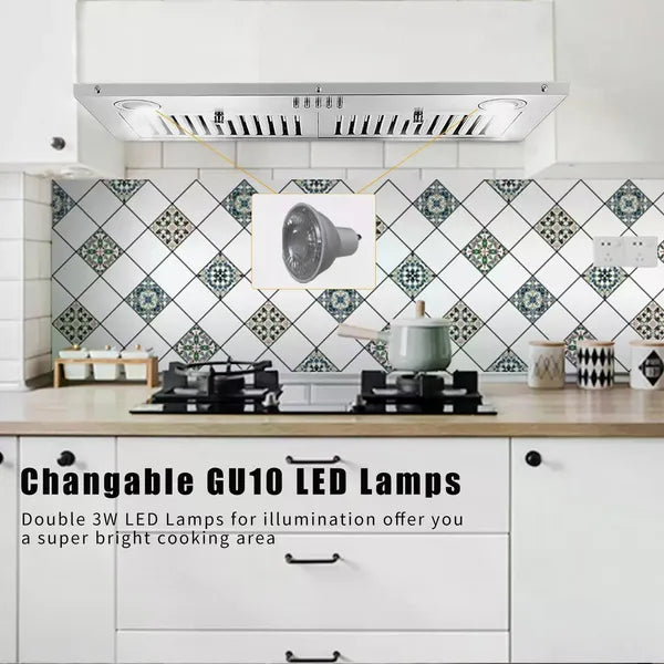30 Inch Insert Range Hood 600 CFM; Built-in Stainless Steel Range Hoods With Right Button Controls And Back LED Lights - view 4