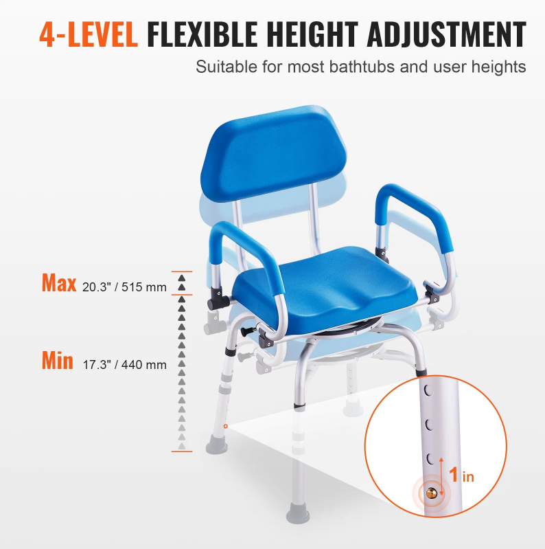 Swivel Shower Chair 360 Degree, Adjustable Shower Seat With Pivoting Arms & Padded Bath Seat For Inside Shower Or Tub - view 7