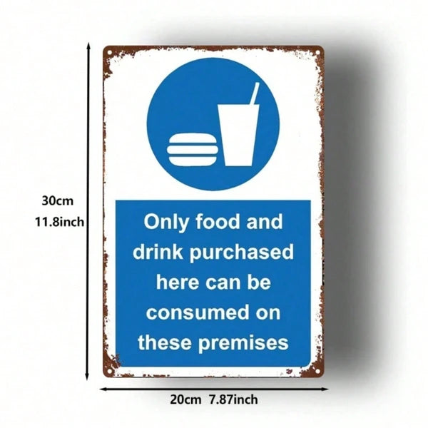 1pc Vintage Blue Metal Sign 8x12 Inch, Food & Drinks Only Allowed Here Wall Decor - view 2