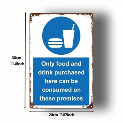 1pc Vintage Blue Metal Sign 8x12 Inch, Food & Drinks Only Allowed Here Wall Decor - view 2